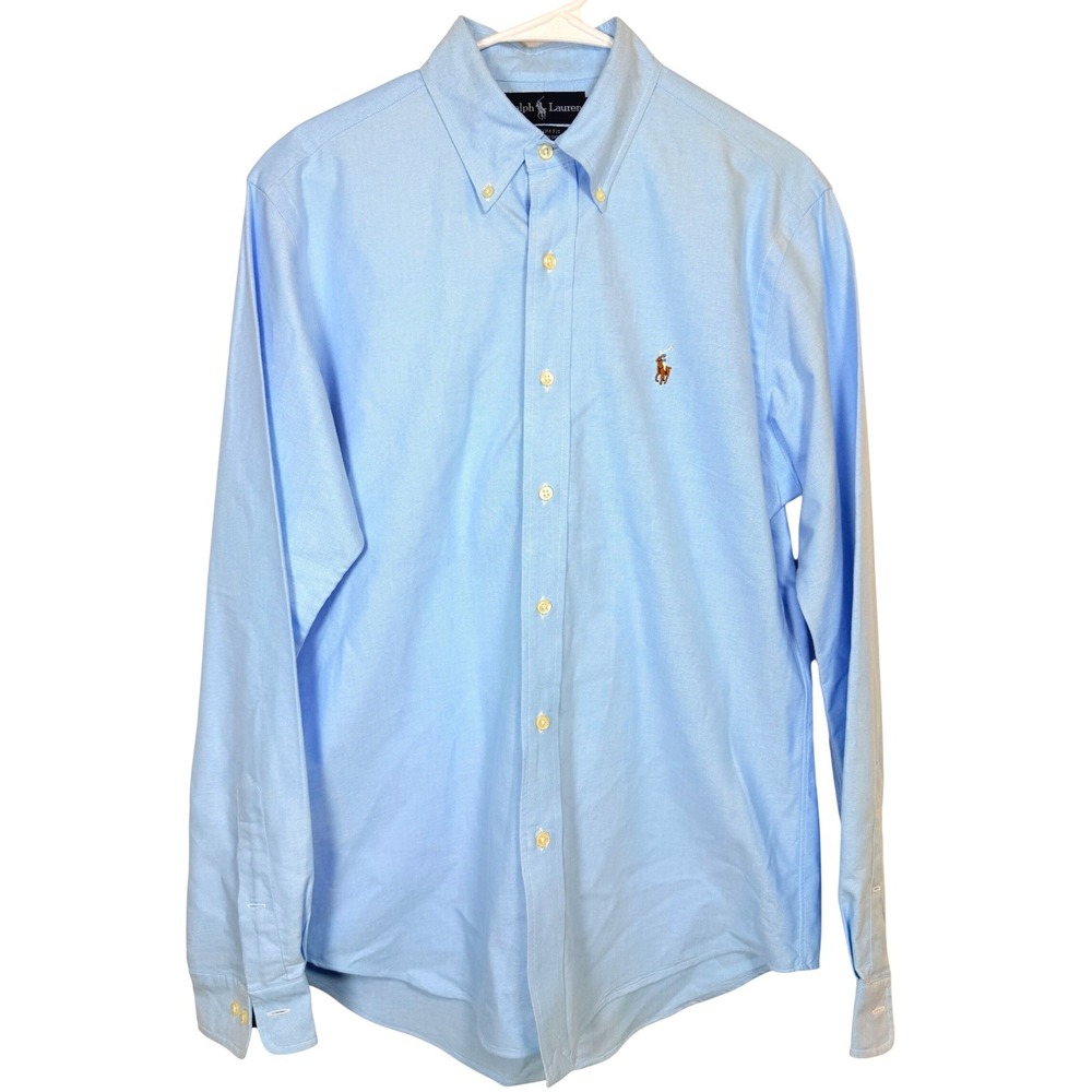 Polo Ralph Lauren Mens Oxford Shirt 15.5 34/35 Light Blue Custom Fit Cotton LS